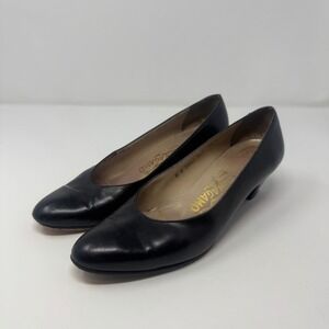 Salvatore Ferragamo Black Leather Low Heel Pumps